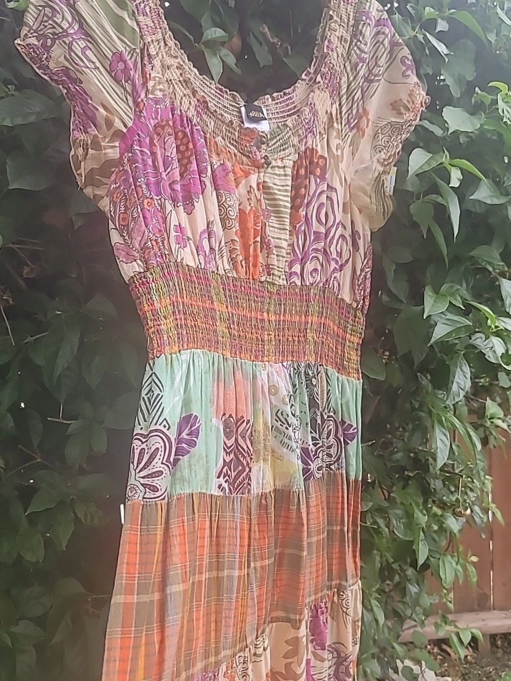 Boho Mix-Print Patchwork Maxi Dress in Multi-Colors Coastal Cowgirl  SZ L - Picture 3 of 16